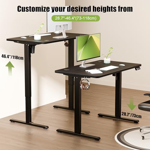 40"x24" Standing Desk, Height Adjustable Sit-Stand Home Office, Black | Electric Adjustable Standing Desk, Sit to Stand Computer Office Desk with Splice Board, Memory Preset, Lifts 28.7''-46.5" - color: Black Frame-black, size: 40-inch