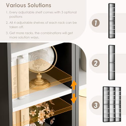 FOTOSOK Bookshelf Bookcase 8-Tier Narrow Bookshelf Tall CD Media Tower Rack | 11.6 X 9.3 X 70.9 Bookshelf, Tall Narrow Slim Skinny Display Bookcase with Cube Storage and 4 Adjustable Shelves, Black/White - color: White/Black