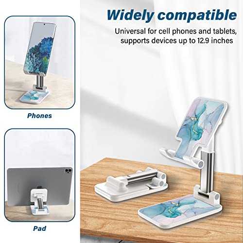 Green Marble Foldable Cell Phone Stand - Adjustable Angle Desk Accessory for iPhone, Samsung, Other Smart Phones - color: Green Marble