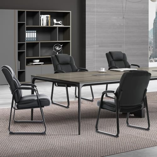 CLATINA Big and Tall Office Chair 500lbs Leather Reception Chair with Bonded Padded Armrest Wide Seat Sled Base Desk Chair No Wheels for Reception Conference Waiting Room Side Office Home, Black - color: Black Sled Base, size: 1 Pack