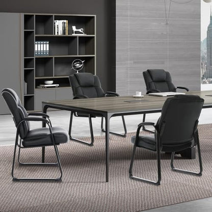 CLATINA Big and Tall Office Chair 500lbs Leather Reception Chair with Bonded Padded Armrest Wide Seat Sled Base Desk Chair No Wheels for Reception Conference Waiting Room Side Office Home, Black - color: Black Sled Base, size: 1 Pack