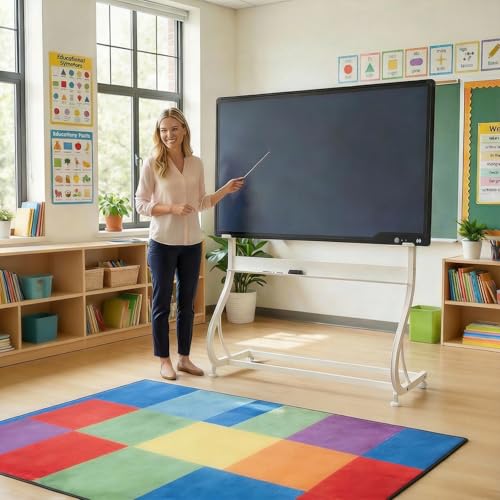 Mobile LCD Writing Board with Stand,50x34 Inch Rolling White Board on Wheels,Portable Message Blackboard Rolling Whiteboard for Office Home Outdoor,Height Adjustable 60-72"