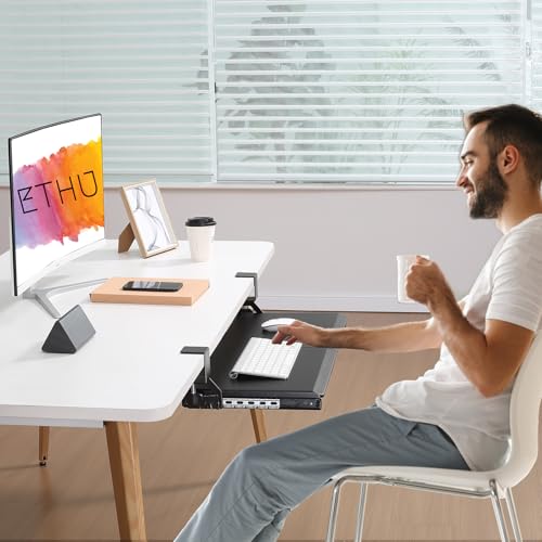 ETHU Keyboard Tray Under Desk, Pull Out Keyboard & Mouse Tray with C-clamp, Ergonomic Desk Keyboard Tray Slide Out, Pull Out Platform Drawer for Home and Office（Black） - color: Black