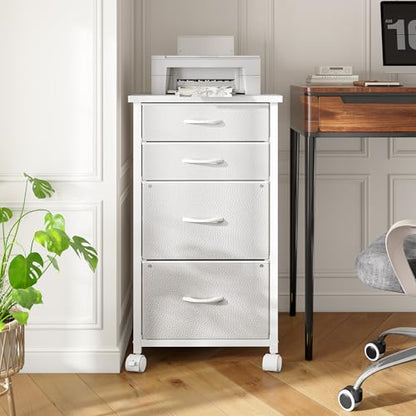 DurayLoly 4-Drawer Rolling File Cabinet Fits A4 Letter Size For Home Office | Printer Stand With Stable Frame, Large Capacity, Easy To Move And Assemble With Lockable Casters, White - color: White