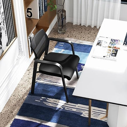 COSTWAY Stackable Office Guest Chairs Set of 2 with Armrests, No Wheels | Conference Room Chairs with Mesh Backrest and Upholstered Seat, Ergonomic Waiting Room Chairs for Office Home Reception Area - size: 2 Pack, style: No Wheels