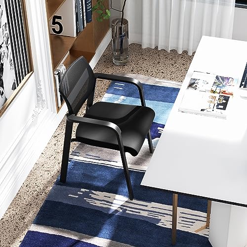 COSTWAY Stackable Office Guest Chairs Set of 4 with Armrests, No Wheels | Conference Room Chairs with Mesh Backrest and Upholstered Seat, Ergonomic Waiting Room Chairs for Office Home Reception Area - size: 4 Pack, style: No Wheels