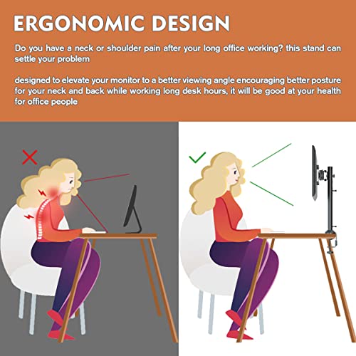 HEMUDU Single Desk Monitor Arm Mount Stand Fit for 13 inch to 32 inch Flat Curved Computer Screen with Swivel, Height Adjustable, Rotation,Holds up to 77lbs, Black - size: 13 inch - 32 inch