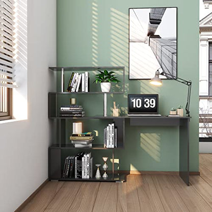 Mondeer 41.7" L-Shaped Desk with 4-Tier Shelves for Home Office in Black - color: Black