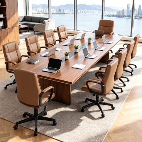 Office Desk Chair Set of 2 Conference Room Chairs Modern Ergonomic Executive Swivel Chair Adjustable Height PU Leather Home Desk Chair with Armrests Comfy Computer Task Chairs with Wheels - color: Brown, size: Set of 2