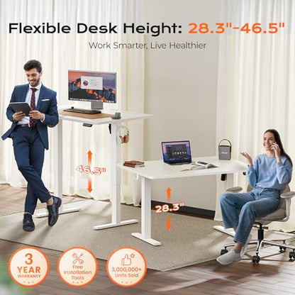 Huuger 48 x 28 Large Electric Standing Desk, Height Adjustable Desk, 27.6" Deep Desktop, Stand up Gaming, 2 Hooks, 3 Preset Heights, for Home Office, White - color: White, size: 48*28 inch (no outlets)