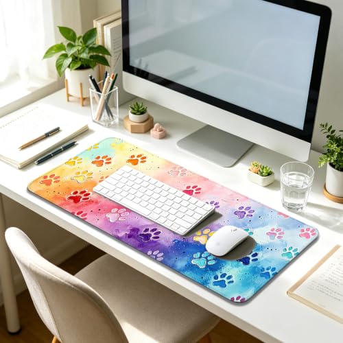 Pastel Cat Paw Large Mouse Pad & Desk Mat for Gaming, Office & Home | 31.5"x11.8"x0.12", HD Print, Long, Extended, Ultra-Smooth Surface, Non-Slip Rubber Base, Stitched Edges, Office Accessories - color: Xk04