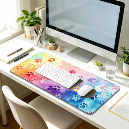 Pastel Cat Paw Large Mouse Pad & Desk Mat for Gaming, Office & Home | 31.5"x11.8"x0.12", HD Print, Long, Extended, Ultra-Smooth Surface, Non-Slip Rubber Base, Stitched Edges, Office Accessories - color: Xk04