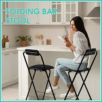 Geelin 2 Pcs 25.6 Inch Folding Chairs with Padded Seats - Portable, Foldable, Bar, Office, Guitar, Desk, Counter, Fold Up Sitting Stool for Adults and Kids