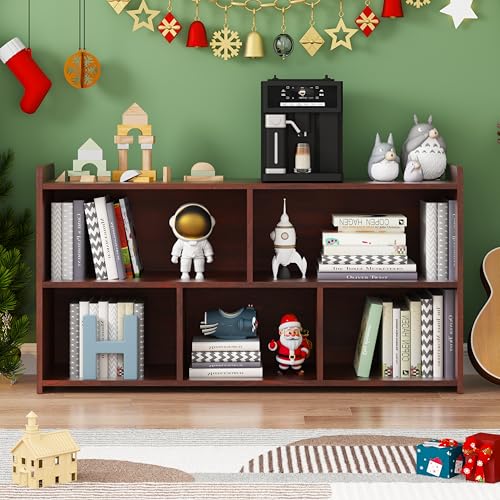 Book Shelf, 5 Cubes Storage Organizer, Open Shelf Bookcase Cherry Bookshelf | 2-Tier Wooden Cube Shelf, Freestanding Cube Storage for Bedroom, Living Room, Home Office - color: Cherry, size: 5 Cubes-1 PCS