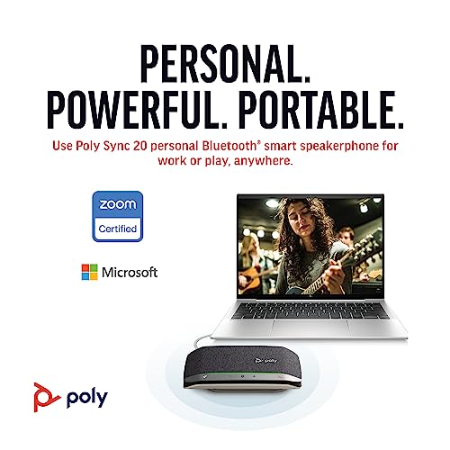 Poly Sync 20 USB-C Personal Portable Smart Speakerphone (Plantronics) – Noise/Echo Reduction -Works w/Teams, Zoom, PC, Mac, Mobile – Amazon Exclusive