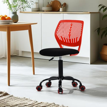 Homy Casa Adjustable Swivel Dining Chair with Wheels, Padded Seat, Red | Adjustable height, 360° swivel and smooth-rolling casters with a padded seat for flexible dining, kitchen and work seating. - color: Red