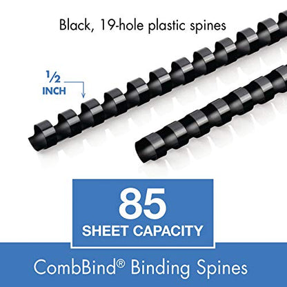 Mead CombBind Binding Spines/Spirals/Coils/Combs, 1/2", 85 Sheet Capacity, Black, (4000134), 125 Count (Pack of 12) - size: 1/2" (Pack of 12)