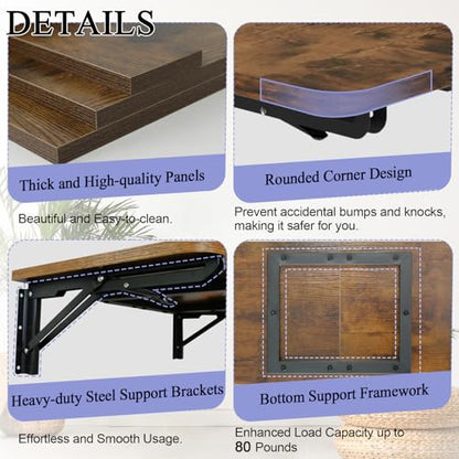 TEAMIX Wall Mounted Folding Table, Floating Desk for Small Spaces, Rustic - color: Brown, size: 23.6"W x 11.8"D