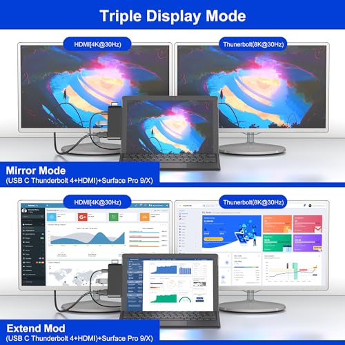 Surface Pro 13/11/10/9 Hub Docking Station with 4K HDMI, Thunerbolt 4(8K Video+40Gbps+100W PD), 100M Ethernet, USB 3.0, 3.5mm Audio, SD/TF Card Slot - USB C Hub Adapter for Surface Pro 11/Pro 10/Pro 9 - color: Black