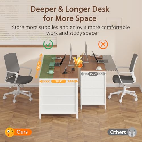60 Inch Computer Desk with 8 Drawers for Home Office, Bedroom, Living Room - color: Brown and White, size: 18.9"D x 59.8"W x 29.3"H