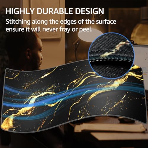 KTRIO Large Gaming Mouse Pad, Desk Mat, 31.5 x 15.7 in Black Gold, XXL | Smooth Micro-Weave Surface, Artistic Pattern Design, Non-Slip Rubber Base, Durable Stitched Edges, Office & Home Use - color: Black Gold, size: 31.5l X 15.7w Inches