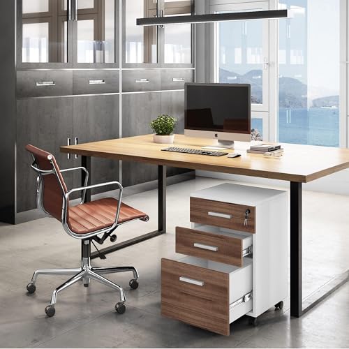 Modern Designs Lazio File Cabinet, Filing Cabinets for Home Office, Drawers for Under Desk, Locking 3 Drawer Rolling Filing Cabinet with Lock, Walnut and White, by Crafts and Comfort - color: Walnut / White