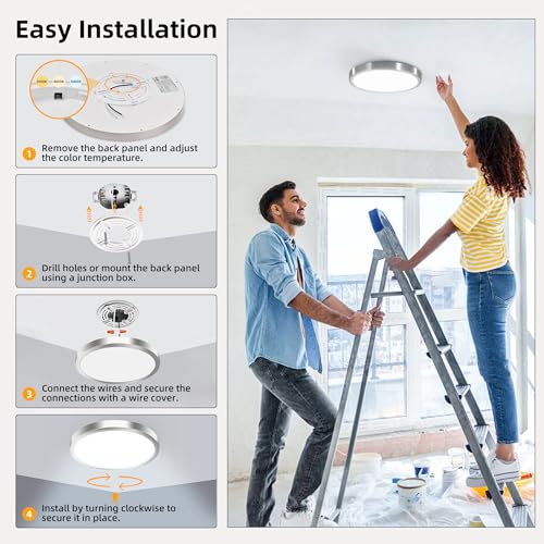 Hlite 12 Inch Flush Mount LED Ceiling Light,2400LM,3CCT,4 Pack | 24W 3000K/4000K/5000K Selectable,Low Profile Ceiling Light Fixtures for Kitchen Bedroom Hallway Laundry Room Closet,Nickel - color: Brush Nickel, size: 12 inch-4