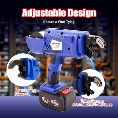 Electric Rebar Tying Machine 8-34mm, Automatic Steel Binding Tool with 2x4400mAh Batteries & Wire Coils, Efficient Rebar Tier Gun for Construction
