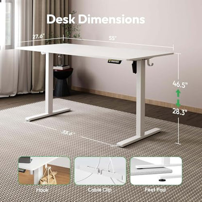 55 x 28 Inch Electric Standing Desk, 3 Memory Presets, White - color: White, size: 55*28