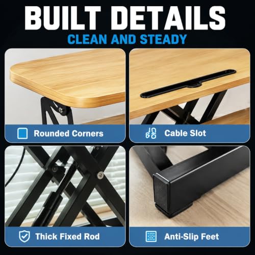 32" Height Adjustable Sit Stand Desk Converter, Dual Monitor Laptop Riser, Black (Desk Converter (Natural)) - color: Desk Converter (Natural)