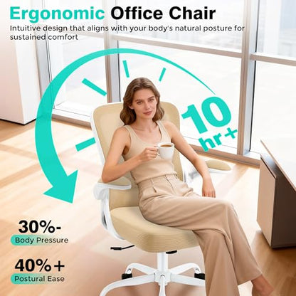 Office Chair - Ergonomic Breathable Mesh Desk Chair with Adjustable Lumbar Support and Flip-up Armrests - Executive High Back Rolling Swivel Comfortable Computer Gaming Chair for Home Office - color: Khaki