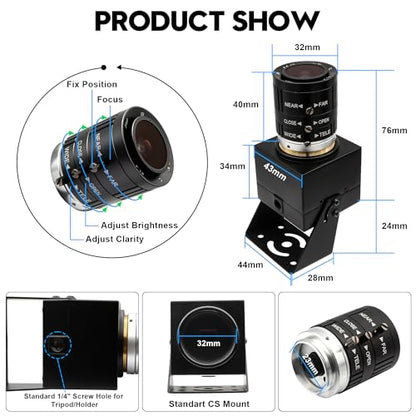 4K Webcam 1080P@120fps USB Steaming Camera with 3.6-10mm Varifocal Manual Lens,12Megapixel UVC Free Driver Compatible Computer, Plug and Play for Conferencing 3D Printer Industrial Security - size: 3.6-10mm 3X Manual Zoom Lens