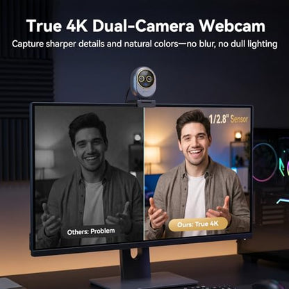 EMEET Piko Dual-Camera 4K Webcam for Streaming, Wide-Angle & Telephoto | Max 11X Hybrid Zoom, 0.2s Autofocus, Remote Control, 3 Mics, Panda Privacy Cover, USB C-C&C-A, for Streaming/Work/Study - style: Piko Dual w/ Max 11X Hybrid Zoom
