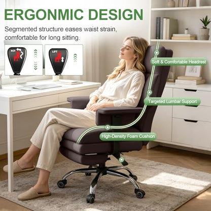 Office Chair Comfortable Executive Desk Chair with Foot Rest, Adjustable Height Home Computer Chair High Back Gaming Chair Leather Swivel Rolling Work Chairs, Brown - color: Brown
