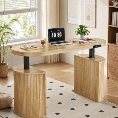Electric Standing Desk, Sit Stand Up Desk, Adjustable Height Executive Desk - color: Natural-55"