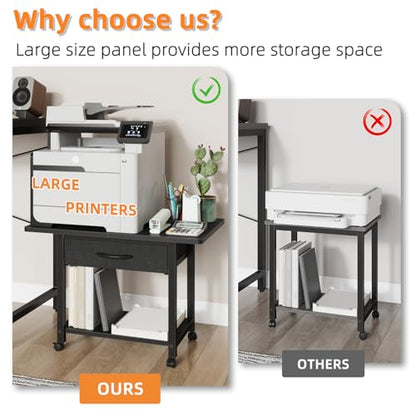 YAOHUOO 22"x15" Large Printer Stand with Drawer, 2-Tier Rolling Table Cart - color: Black, size: 2-Tier