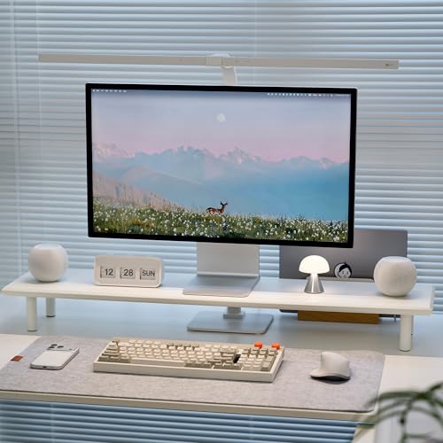 Bamboo Dual Monitor Stand Riser, White Desk Shelf with Storage | 39.37-Inch Wide, 3.5-Inch Clearance, Fits Keyboards, Soundbars and Two 24-Inch Monitors for Home Office - color: White