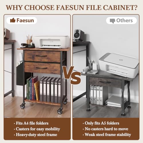 Faesun Printer Stand with Storage, 22In Printer Table with 2 Fabric Drawers - color: Rustic Brown