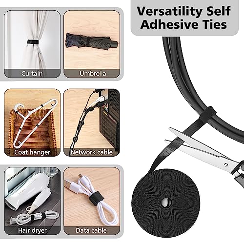 Cable Management Organizer Kit 2 Cable Sleeve Split with 41Self Adhesive Cable Clips Holder, 10pcs and 2 Roll Self Adhesive tie and 100 Fastening Cable Ties for TV Office Home Electronics etc