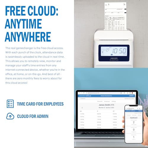 Amano MJR-Plus Calculating time Clock for 100 Employees. Free Cloud app Included