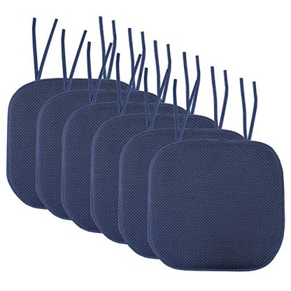Sweet Home Collection Chair Cushion Memory Foam Pads with Ties Honeycomb Pattern Slip Non Skid Rubber Back Rounded Square 16" x 16" Seat Cover, 6 Pack, Navy 6 Pack - color: Navy, size: 6 Count (Pack of 1)