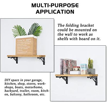 Folding Shelf Brackets - 16 Inch 4 Pcs Heavy Duty Metal Collapsible Shelf Bracket, DIY Wall Mounted Shelf Bracket Space Saving for Table Work Bench (with Screws) - size: 16 Inch- 4 Packs