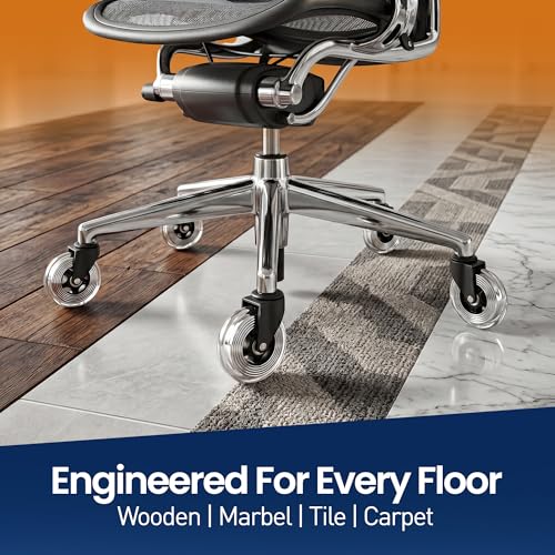 Office Chair Wheels Set of 5 – 3 Inch Roller Blade Wheels Office Chairs, Office Chair casters Desk & Gaming Chair – Quiet for Carpet, Hardwood & Wood Floors - Not for IKEA