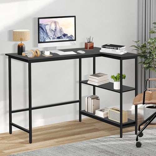 BLKMTY L-Shaped Computer Desk with Storage Shelves, 43" Home Office Corner Desk for Small Spaces, Reversible Study Writing Table Workstation, Black - size: 43 Inches