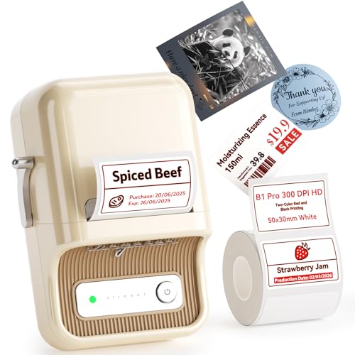 NIIMBOT B21 Pro Label Maker, 300DPI Red-Black Printing Label Printer, White | Sticker Maker for Home Organization, Craft, Photo Print, Study Graphics, Scrapbook, Come with Red-Black Printing Tapes - color: Beige