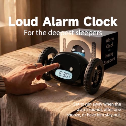 CLOCKY Runaway Digital Loud Rolling Alarm Clock for Heavy Sleeper Adults - color: Black Black Wheels
