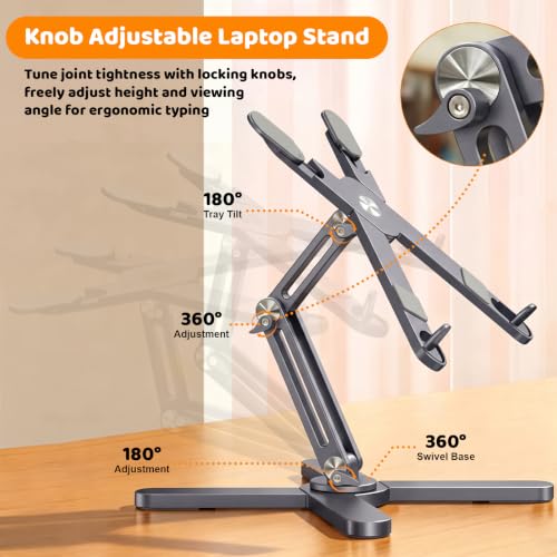 MOALLIA N86 360 Rotating Laptop Stand for Desk with Locking Knobs, Grey - color: Grey