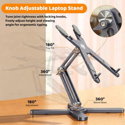 MOALLIA N86 360 Rotating Laptop Stand for Desk with Locking Knobs, Grey - color: Grey