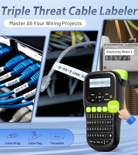 Label Maker Machine with 6 Tapes, Wire Label Maker Waterproof-Labels, Laminated Handheld Label Printer, Backlit & Portable & 3 Cable Modes, H1100 Labeler for Industrial Office Organization