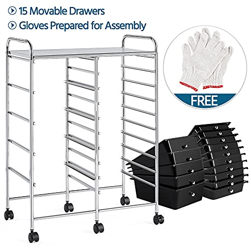 Yaheetech 15-Drawer Rolling Storage Cart on Wheels, Craft Organizer, Black - color: Black, style: 15 Drawers